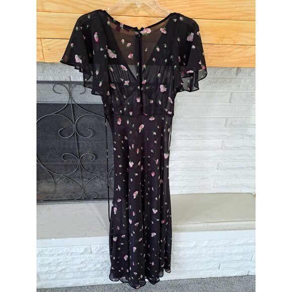 Betsey Johnson X Urban Outfitters Black Floral Maxi Dress Flutter Sleeves Small - Picture 6 of 11
